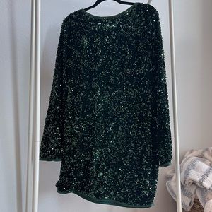 Emerald green velvet sequins dress